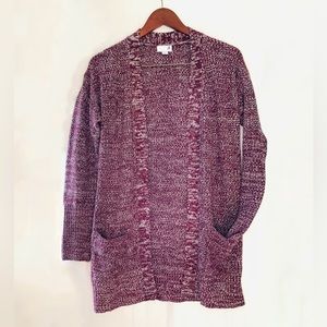 Women’s SO Burgundy & White Knitted Open Cardigan